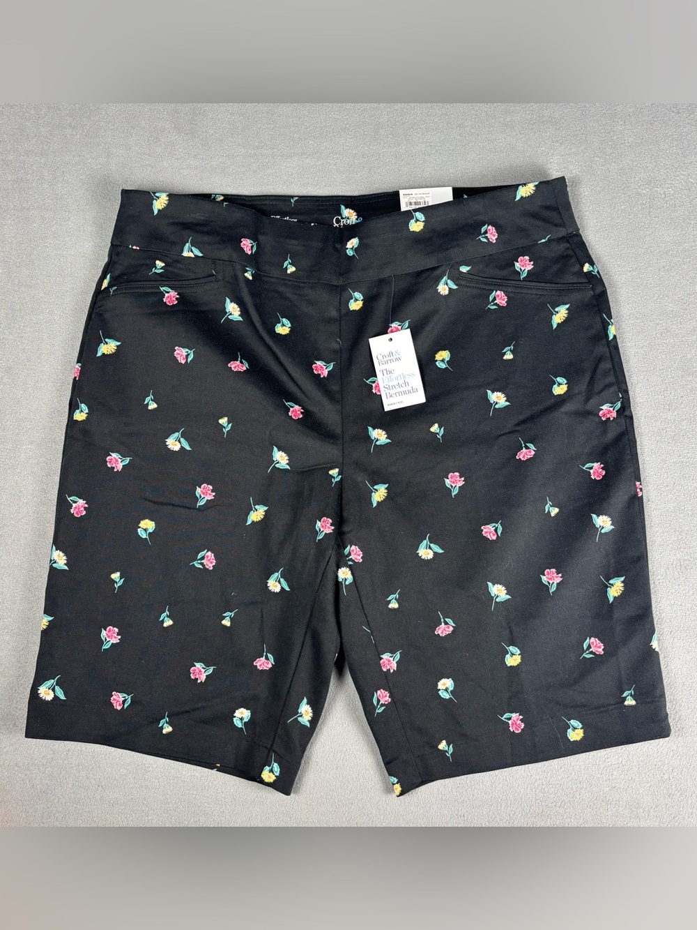 NWT Croft & Barrow Women The Effortless Stretch Floral Pants Size 16 Pull On Blk